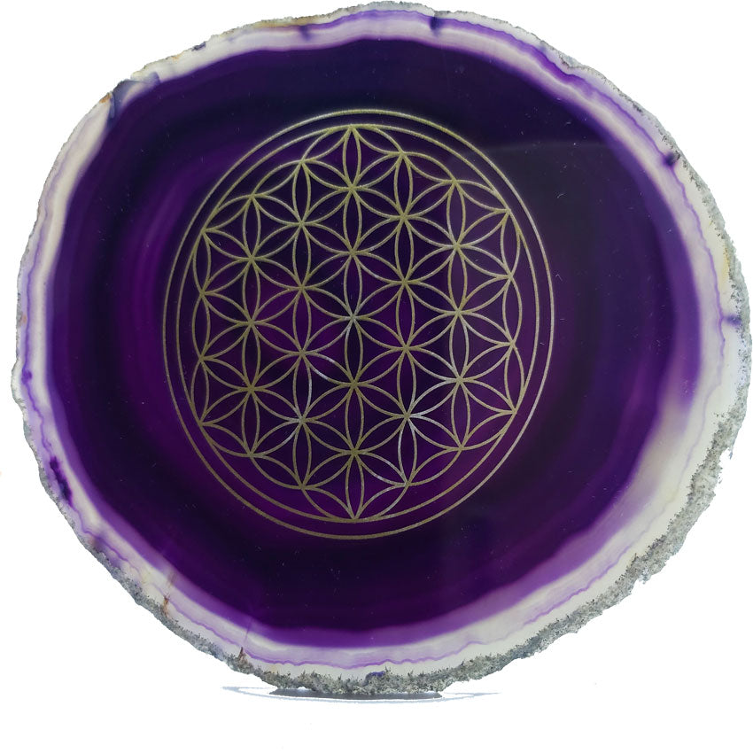 Flower of life on a natural shape agate gemstone